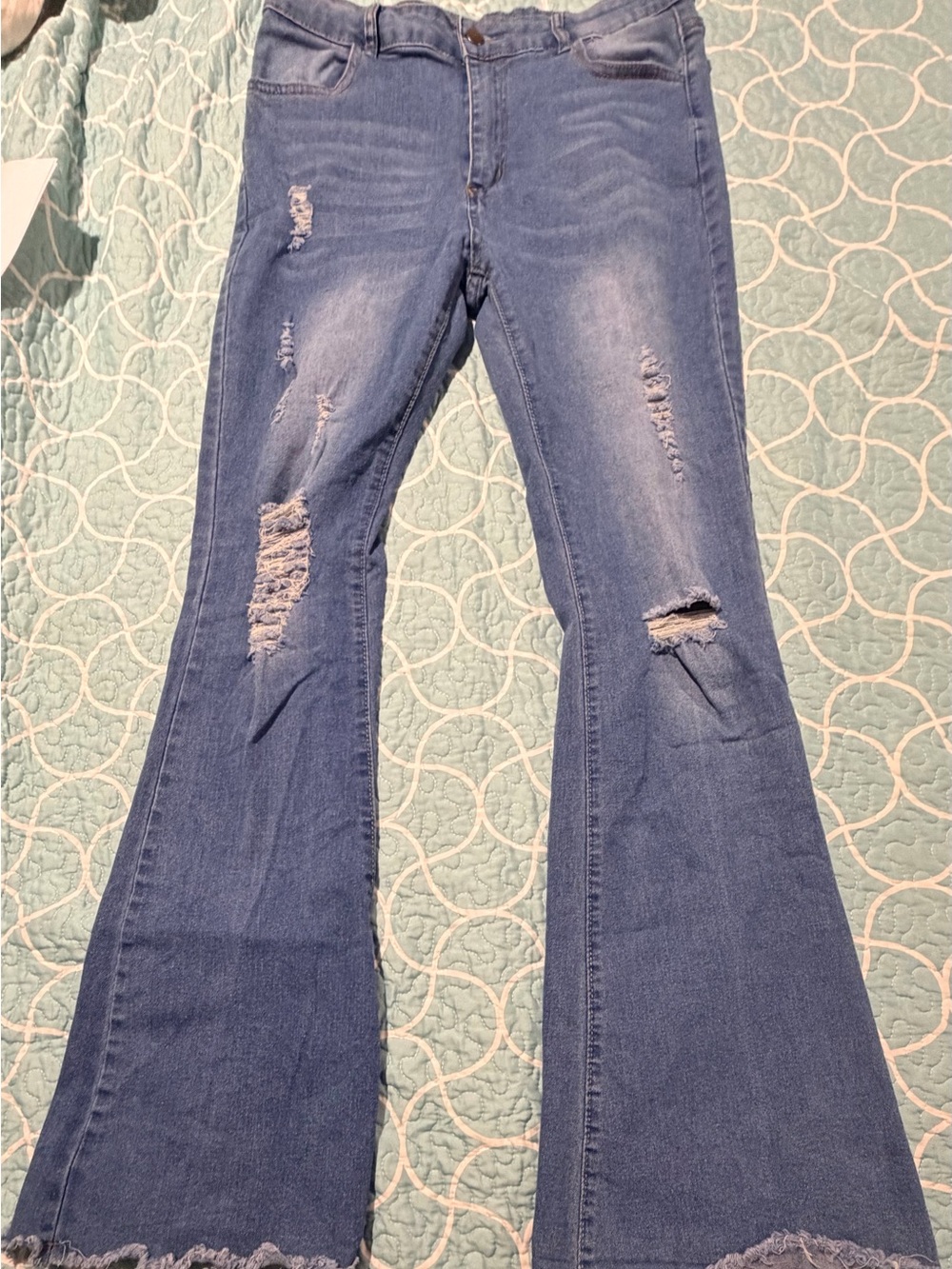 SHEIN Distressed Medium Blue Flare Jeans